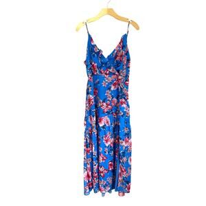 Lulus‎ Tropical Skies Blue Floral Maxi Dress Wedding Guest Side Slit Size L